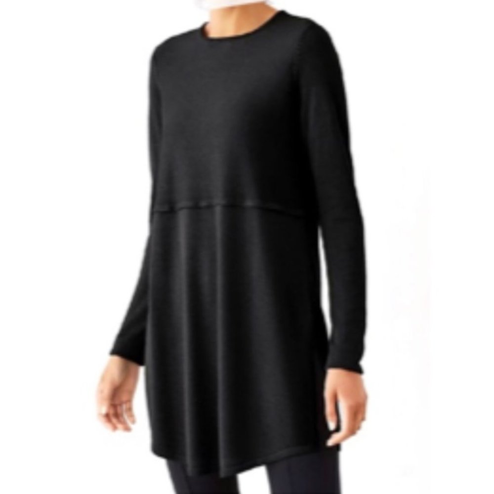 J Jill Grace Side Slit Loose Tunic Sweater Black Wool Blend Size Large